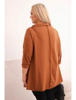 Dámská bavlněná blůza Plus Size asymetrická s ohrnutým rukávem tmavě camelová