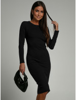 Základní černé žebrované šaty s dlouhým rukávem