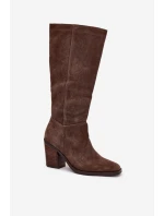 Dámské kozačky na sloupkovém podpatku se zipem Lissara – hnědé, eko semiš Dámské kozačky na sloupkovém podpatku se zipem Lissara – hnědé, eko semiš