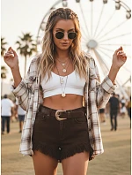 Dámské džínové šortky s třásněmi hnědé FashionStreet UY0514