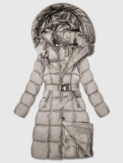 Béžová dlouhá a hrubší zimní bunda s opaskem Minority (P3-6033-62)