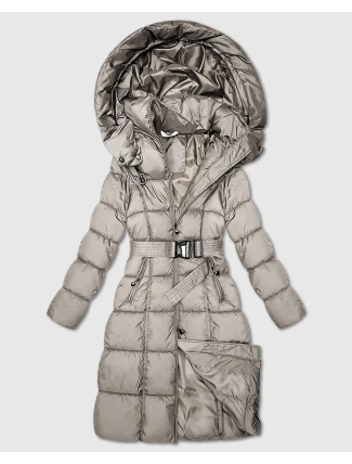 Béžová dlouhá a hrubší zimní bunda s opaskem Minority (P3-6033-62)