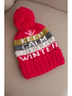 Dámská zimní čepice s vlnou a nápisem s velkým bambulí K422 fuchsie