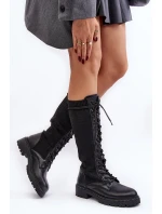Dámské kozačky se šněrováním a elastickým svrškem černé Virxinia