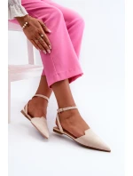 Šněrovací baleríny z ekokože s špičatými špičkami světle béžové Ellesara