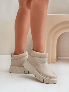 Zazoo 60470 Kožené boty zateplené vlnou na platformě světle béžové