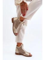 Zazoo kožené prolamované sandály se zipem, zlaté