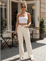 Dámské džíny s páskem a širokou nohavicí béžové FashionStreet UY3063