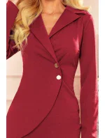 Založené matné dámské šaty ve vínové bordó barvě s knoflíky a límečkem 340-3 Založené matné dámské šaty ve vínové bordó barvě s knoflíky a límečkem 340-3