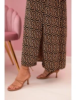 Dámské šaty na ramínka s šestiúhelníkovým vzorem camel