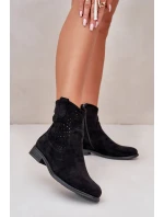 Dámské černé šněrovací boty na ploché podrážce S.Barski HY66-135