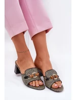 Dámské Pantofle Na Podpatku S Dekorací Černé Ovittole