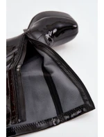 Lakované dámské kotníkové boty na platformě a klínovém podpatku černé Calvessa