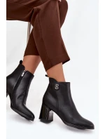 Dámské kožené zateplené boty Jovelle – černé, na podpatku