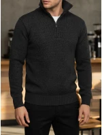 Pánský svetr se stojáčkem zateplený grafitový FashionStreet WX2354