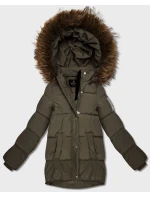 Péřová bunda v barvě khaki s kapucí (KK60610)