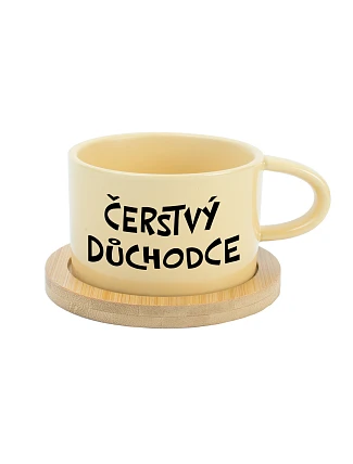 ČERSTVÝ DŮCHODCE - žlutý hrníček makronka 200 ml ČERSTVÝ DŮCHODCE - žlutý hrníček makronka 200 ml