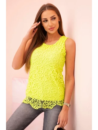 Dámská halenka s krajkou bez rukávů žlutá neon