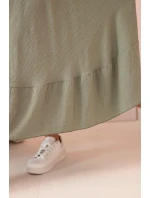 Dámské šaty plus size s krátkým rukávem a volánem z lehké viskózy khaki Dámské šaty plus size s krátkým rukávem a volánem z lehké viskózy khaki