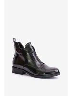 Lakované Boty Na Zip Zateplené Ploché Podpatky S.Barski HY42-717 Černé