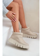 Zazoo 60470 Kožené boty zateplené vlnou na platformě světle béžové
