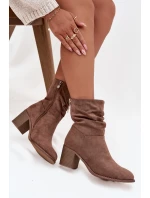 Dámské kotníkové boty s řasením na sloupkovém podpatku S.Barski – hnědé Dámské kotníkové boty s řasením na sloupkovém podpatku S.Barski – hnědé