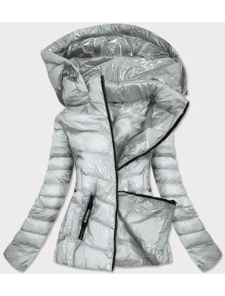 Lesklá stříbrná dámská bunda s kapucí (B9569) Lesklá stříbrná dámská bunda s kapucí (B9569)
