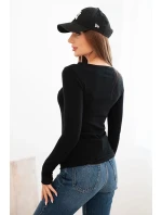Dámský viskózový svetr s kulatým výstřihem a přiléhavým střihem černý