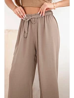 Kalhoty se širokým střihem a zavazováním v pase mocca