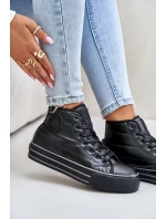 Zateplené dámské tenisky na platformě OO274A471 černé