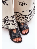 Lesklé Dámské Sandály S Dekorací Plné Černé Russona