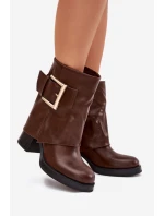 Dámské Zateplené Boty Na Podpatku Se Zlatou Sponou Hnědé Milira