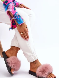 Dámské gumové pantofle s kožešinou Růžove Lucrece