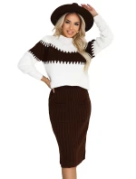 571-2 Dvoudílný svetr s vypasovanou sukní - čokoládový