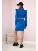 Dámské šaty s volánky a páskem chrpově modrá