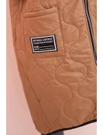 Dámská prošívaná vesta Plus Size s kapucí na zip camelová