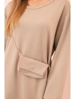 Dámská viskózová sukýnka Plus Size s kabelkou na řetízku tmavě béžová