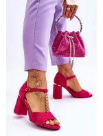 Semišové sandály na vysokém podpatku s kubickými zirkony Fuchsié Aniya