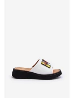 Dámské kožené pantofle na platformě s ozdobou Béžové Monroe