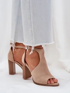 Sandály Na Podpatku Z Eko Semiše Béžové Lanadriena