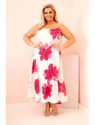Dámské šaty na ramínka s volánem a květinovým potiskem růžová