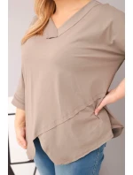 Dámská bavlněná blůza Plus Size s hlubokým V výstřihem a asymetrickým spodním okrajem fango