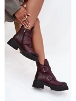 Kožené zateplené dámské boty s přezkami a ozdobným detailem Zazoo 60482 bordó Kožené zateplené dámské boty s přezkami a ozdobným detailem Zazoo 60482 bordó