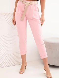 Kalhoty Punto s páskem světle růžové