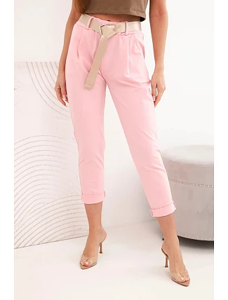 Kalhoty Punto s páskem světle růžové