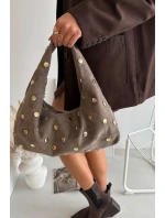 Kožená semišová kabelka s zdobením tmavě béžová Narisse Kožená semišová kabelka s zdobením tmavě béžová Narisse