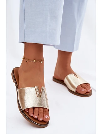 Ženské ploché pantofle s ozdobným detailem V Zlaté Nelmira