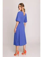 S399 Šaty s puff rukávy - modré S399 Šaty s puff rukávy - modré