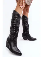 Dámské kožené kovbojské boty na vysokém podpatku černá Sloana Dámské kožené kovbojské boty na vysokém podpatku černá Sloana