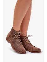 Dámské nízké kotníkové botky s perforovaným vzorem – hnědé S.Barski